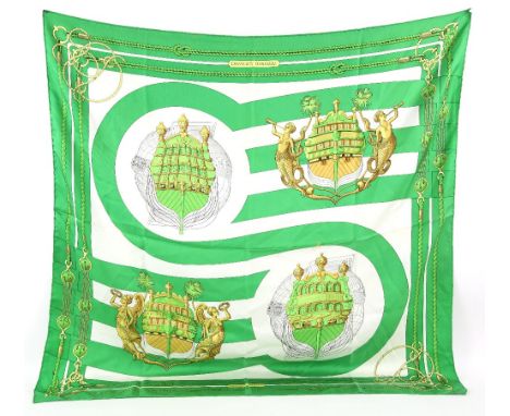 Hermes Scarf Canon Roues by Caty issued in 1967 and another Chateaux D'Arriere, green back ground, and four other vintage si