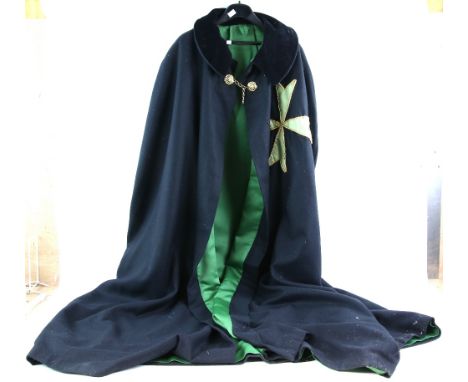 Knights Hospitaller style navy wool cloak with green lining .    