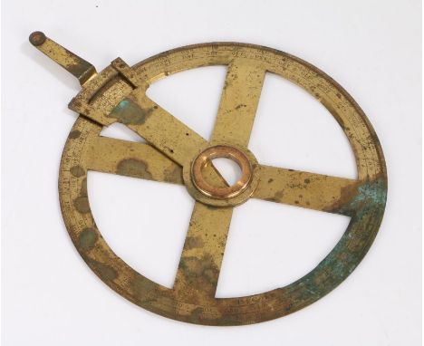 Benjamin Cole, an 18th Century gilt brass&nbsp;vernier protractor, the edge with etched numerals and signed B Cole, 12.5cm wi