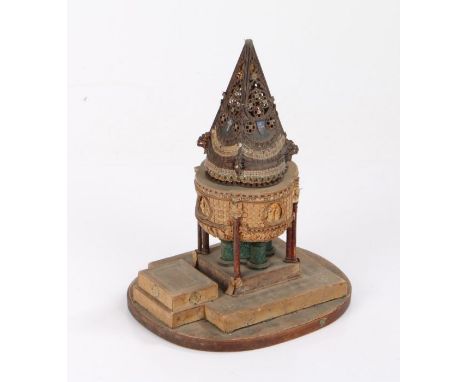 Interesting 19th Century cork and paper model of a Church Font, titled Sketch for a Font A P Howell, the baptismal font with 