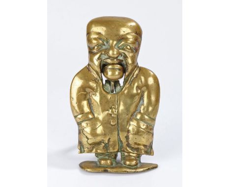 Late 19th Century brass "Mr Magoo" nutcracker, with a bald head above the lever action opening mouth nut cracker, standing wi