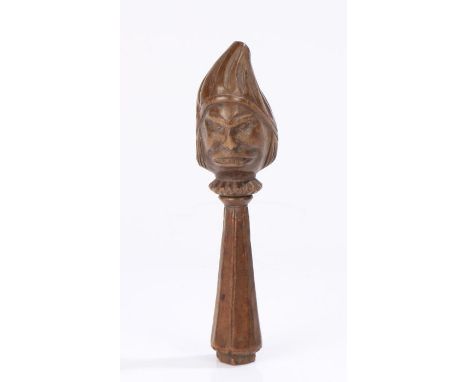 18th Century English nutcracker, of a man showing his top row of teeth, wearing a cap to his head, 17.5cm long&nbsp;