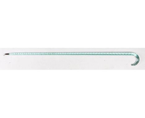 19th Century Nailsea glass walking stick, with a mellow turquoise colour spiral cane and arched handle top, 86cm long&nbsp;
