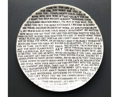 GRAYSON PERRY (born 1960); '100% Art', a porcelain word plate, made in association with The Holburne Museum, Bath and in coll
