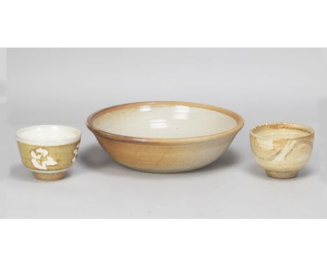 RAY FINCH (1914-2012) for Winchcombe Pottery; two stoneware yunomi, impressed WP. marks, tallest 7.5cm, and a Winchcombe bowl