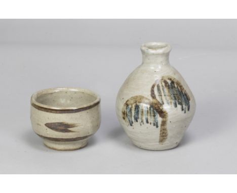 TREVOR CORSER (1938-2015) for Leach Pottery; a small stoneware bottle, willow tree motif on hakeme ground, impressed TC and p