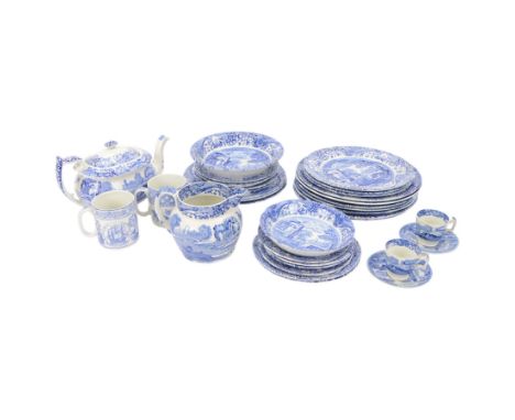 Collection of Spode Italian pattern, including two coffee cups and saucers, serving dish, jug, teapot etc 
