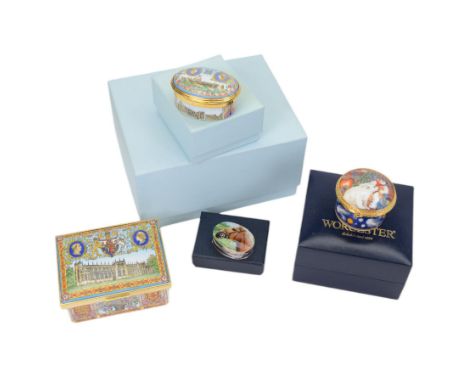 Two Halcyon Days enamel boxes, both for the Royal Wedding of HRH The Price of Wales and Mrs Camilla Parker Bowles, together w