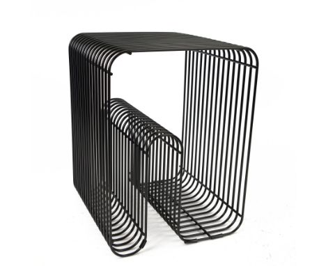 AYTM contemporary iron Curva wire stool/shelf in black finish, H42cm