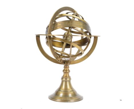 Brass table top globe armillary sphere, H26cm