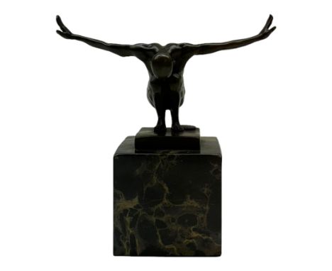 Bronze figure after Milo, Power Of Silence, modelled as a male athlete crouched with arms outstretched, signed Milo with foun