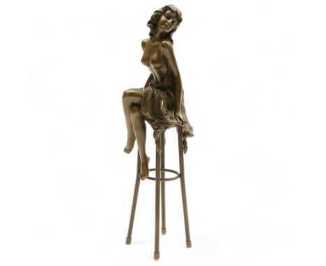 Bronze figure, modelled as a female figure seated upon a chair, signed Pierre Collinet with foundry mark H27cm