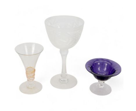 Gillies Jones of Rosedale oversized wine glass, decorated with white abstract decoration, together with a smaller Gillies Jon