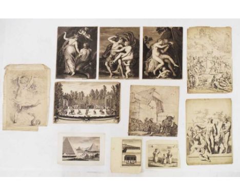 Folio of mostly 17th and 18th Century engravings, pencil sketches, etc., to include studies after Titian "In the Duke of Marl