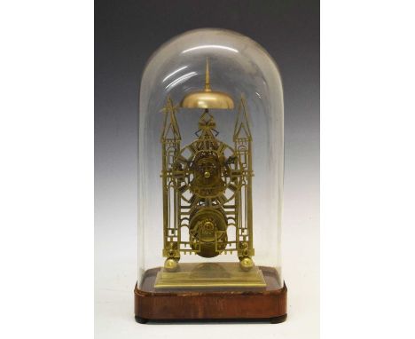 Victorian brass-framed 'Cathedral' skeleton clock, anonymous, having a 4.25-inch pierced single silvered Roman chapter ring, 