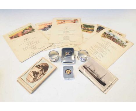 Shipping Interest - Three silver Elder Dempster Lines onboard souvenir pieces comprising; cigarette case with enamelled house