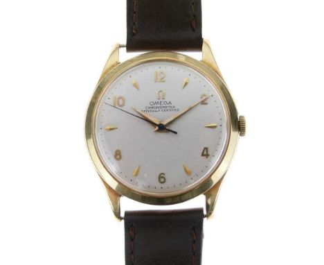 Omega - Gentleman's chronometer officially certified 18ct gold mechanical wristwatch, the signed white dial with gilt Arabic 