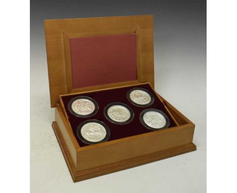 Royal Mint - Great Seals of the Realm 'Nineteenth Century' silver five medallion set, containing the seals for King George II