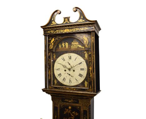 Scottish Interest - George III black-lacquered chinoiserie 8-day longcase clock, James Allan, Kilmarnock, the 14-inch break-a