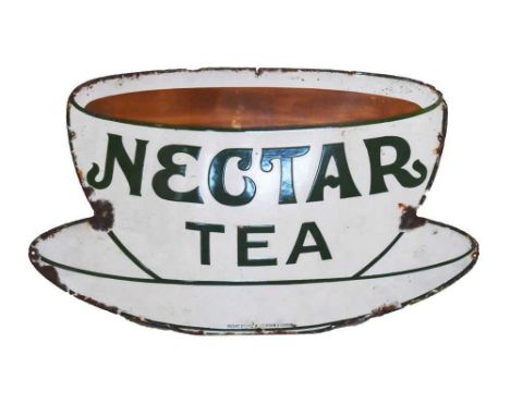 Advertising – ‘Nectar Tea' early 20th Century enamel advertising sign in the form of a cup and saucer, 32cm x 53cm
