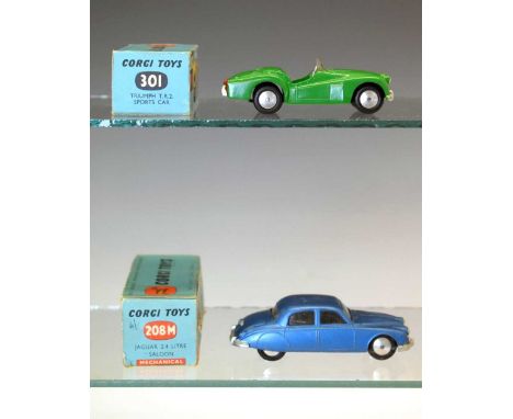 Corgi Toys - Two boxed diecast model vehicles comprising; 208M Jaguar 2.4 Litre Saloon and 301 Triumph T.R.2 Sports Car (2)20