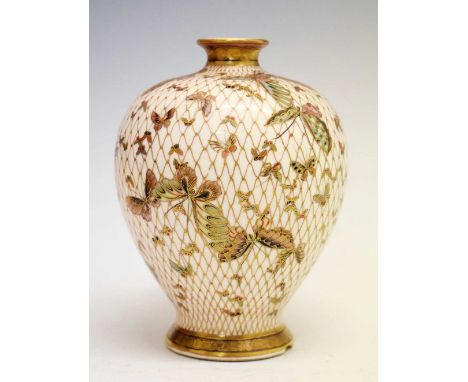 Kinkozan - Japanese Meiji period porcelain vase of ovoid form decorated in gilt and enamels with butterflies and moths in a n