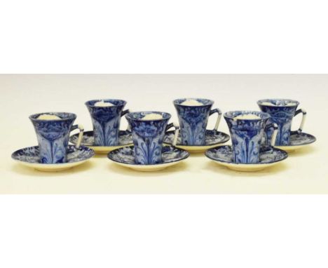 William Moorcroft for James MacIntyre - Set of six Florian coffee cups and saucers, printed and impressed and signed in green