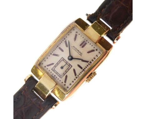 Movado Curviplan 18ct gold mechanical wrist watch on a strap, the two-piece case with 1947 London import marks housing a 17 j