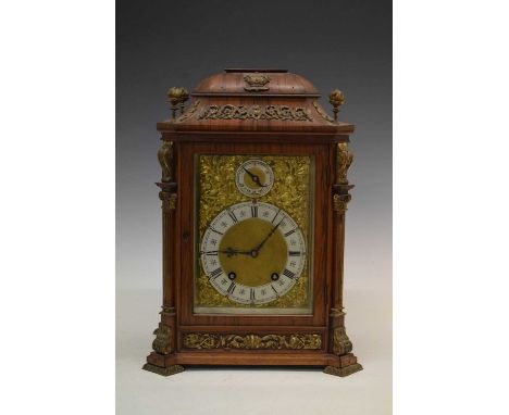 Lenzkirch - German rosewood-cased bracket clock circa 1900, the 5.75-inch rectangular dial with silvered Roman chapter ring f