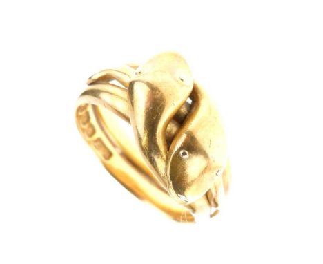 Late Victorian 18ct gold double serpent ring, Birmingham 1873, size P, 9.2g gross approxThe ring has signs of wear commensura