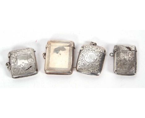 A group of four vestas: ivy leaf and floral engraved, rectantular, 5x3cm, Chester 1909; foliate engraved rectangular 4x2.5cm,