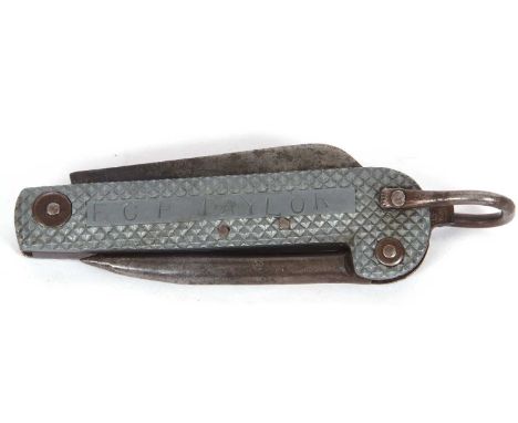 Harrison Bros &amp; Howson folding shut knife, stamped to one side 'FCP TAYLOR', width including belt ring 14cm