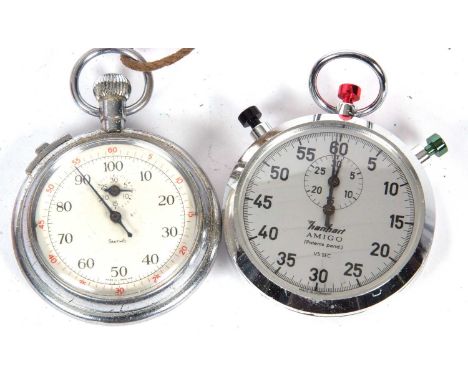 Two vintage stop watches, one Smiths and the other Hanhart which has its original box