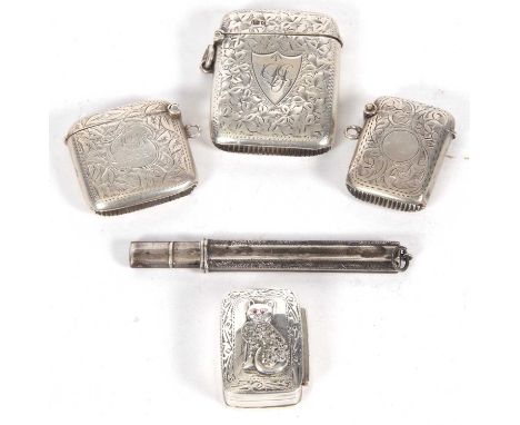 Mixed Lot: Silver vester case of typical form, hallmarked Chester 1903, two smaller vesters, Birmingham 1903 and 1912, a vint