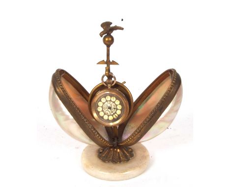 Victorian mother of pearl pocket watch stand with a ladies yellow metal pocket watch stamped 18k in the case back, it has a c