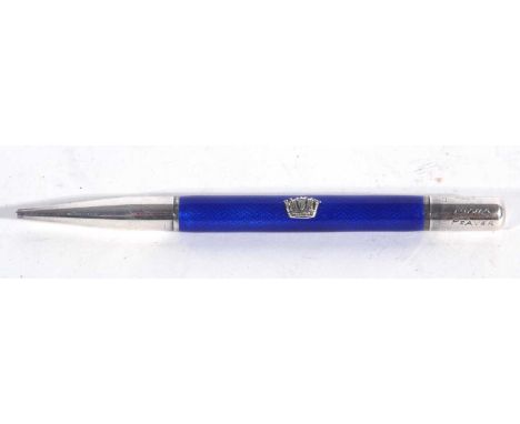 Vintage sterling silver and royal blue enamel pencil engraved Wigfull, Plymouth, Diana Peaver, sterling silver, made in Engla