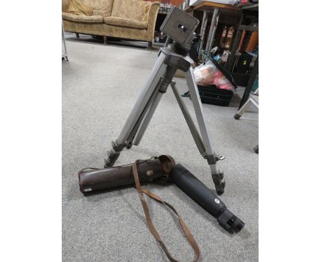 A cased Nickel Marburg monocular and tripod stand 