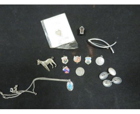 A silver and opal necklace, silver cufflinks etc
