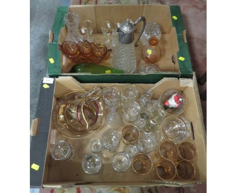 Two trays of vintage glass ware 