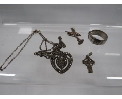 Vintage silver jewellery to include a marcasite necklace 