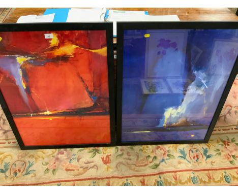 A pair of large framed and glazed prints by Peter Wileman comprising Red Horizon and Violet Horizon II