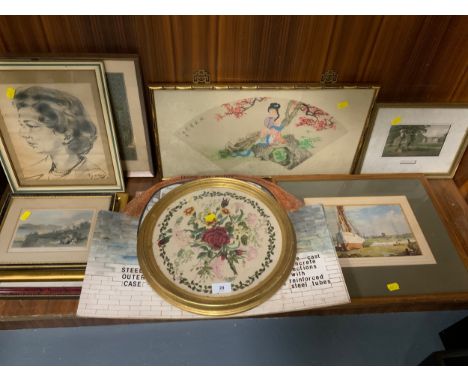 A collection of assorted pictures and prints to include Oriental examples, portrait of a lady and assorted engravings