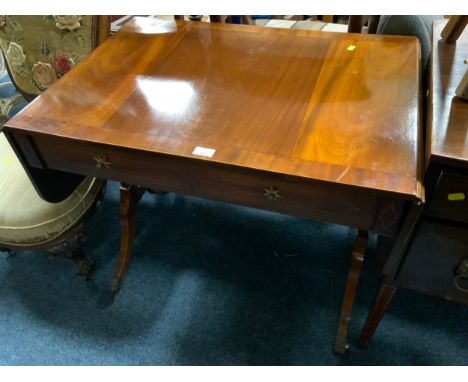 An antique mahogany sofa table with single drawer 