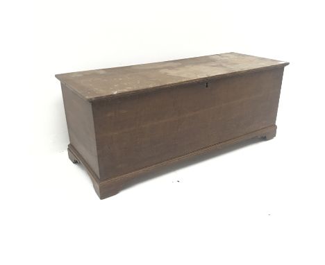 19th century oak blanket box, single hinged lid, shaped bracket feet, W113cm, H45cm, D44cm - Condition Report 