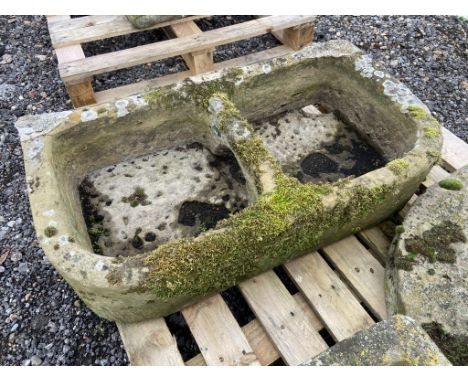 19th century two division D shaped stone trough, W81cm, D43cm, H22cm - Condition Report 