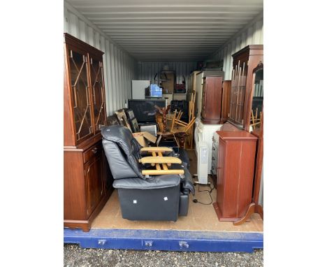 Container Contents Auction - entire container contents to include leather sofa, mahogany bureau bookcase, mahogany bookcase o