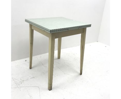 Vintage Formica drawer leaf extending kitchen table, square tapering supports, W107cm, H77cm, D61cm - Condition Report 