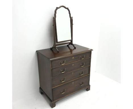 Small George III mahogany chest, moulded top, four graduating cockbeaded drawers, shaped bracket supports (W76cm, H75cm, D43c