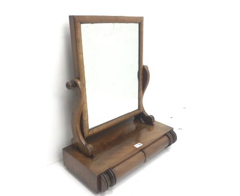 19th century mahogany dressing table mirror, scrolling supports, two drawers, W52cm, H65cm, D26cm - Condition Report 