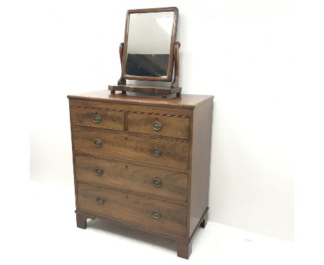 19th century mahogany chest, two short and three long graduating drawers, shaped bracket supports (W99cm, H110cm, D52cm) and 
